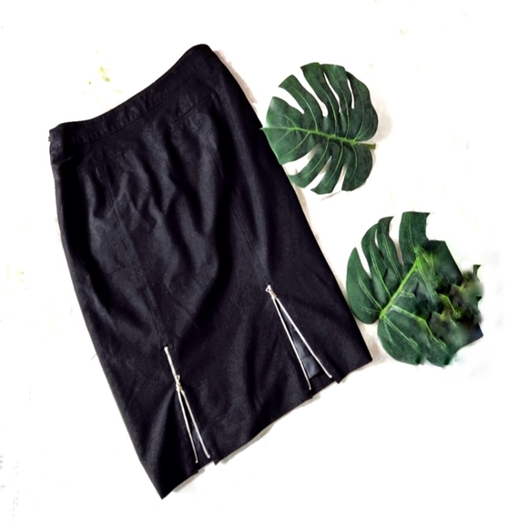 Laundry by Shelli Segal Exposed Zipper Detail Pencil Skirt, Sz 8 Black Silver 💎 - Picture 1 of 15